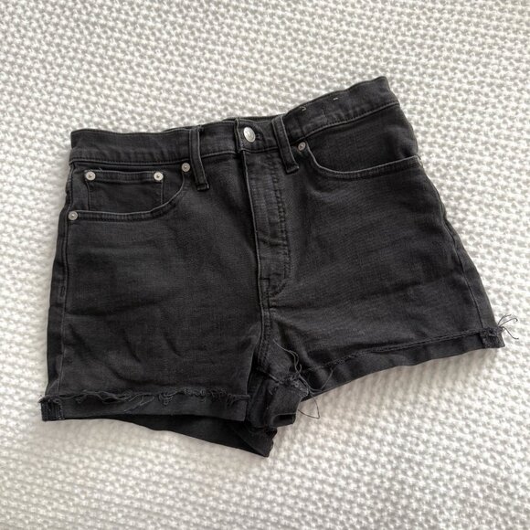 Madewell High Rise Denim Shorts Washed Charcoal Womens Size 27 Distressed‎ - Picture 1 of 7